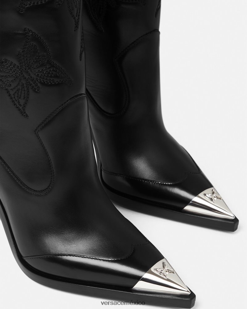 Versace botas altas con mariposas negro zapato mujer 84626J473