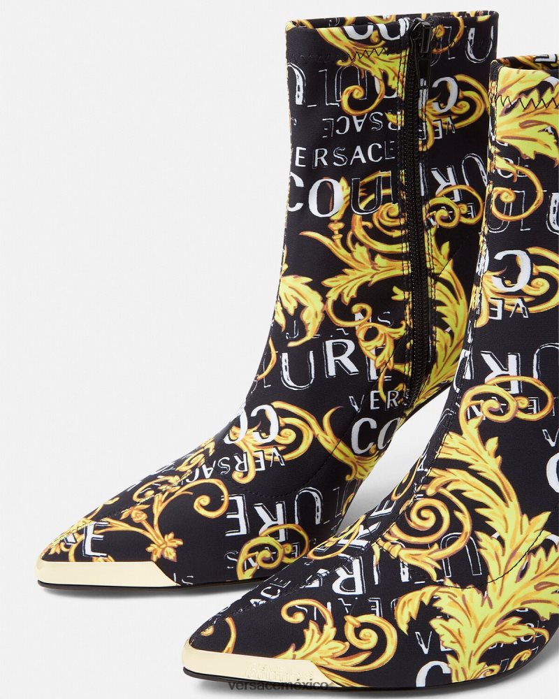 Versace botas de alta costura con logo scarlett oro negro zapato mujer 84626J2306