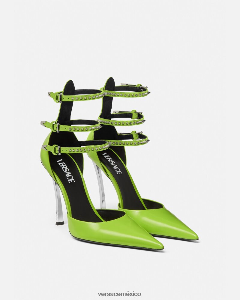 Versace zapatos de tacón con punta de alfiler verde zapato mujer 84626J401
