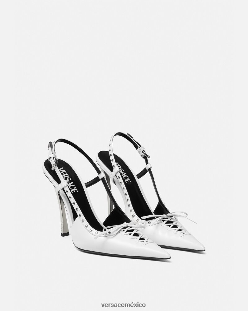 Versace zapatos de tacón con tira trasera y cordones blanco zapato mujer 84626J383