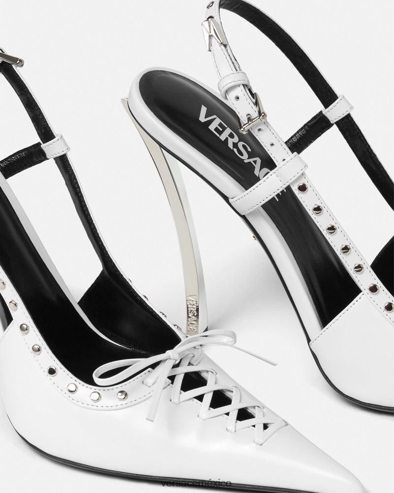 Versace zapatos de tacón con tira trasera y cordones blanco zapato mujer 84626J383