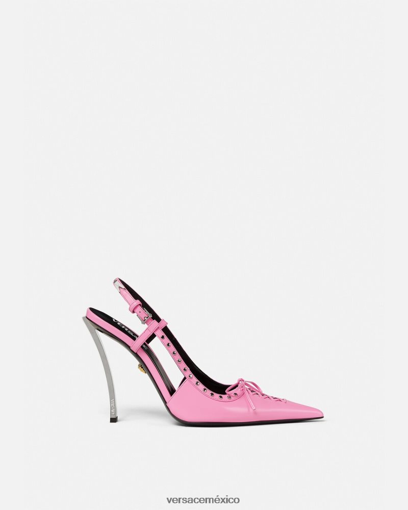 Versace zapatos de tacón con tira trasera y cordones rosa zapato mujer 84626J389