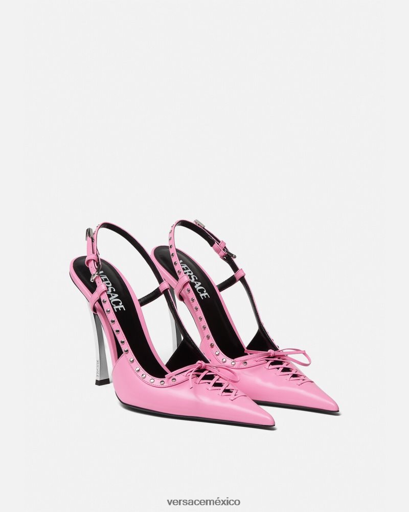 Versace zapatos de tacón con tira trasera y cordones rosa zapato mujer 84626J389