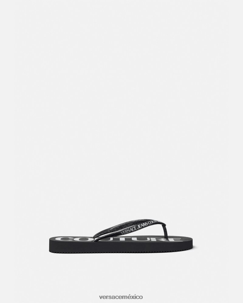 Versace chanclas con logo negro y estampado zapato mujer 84626J2286