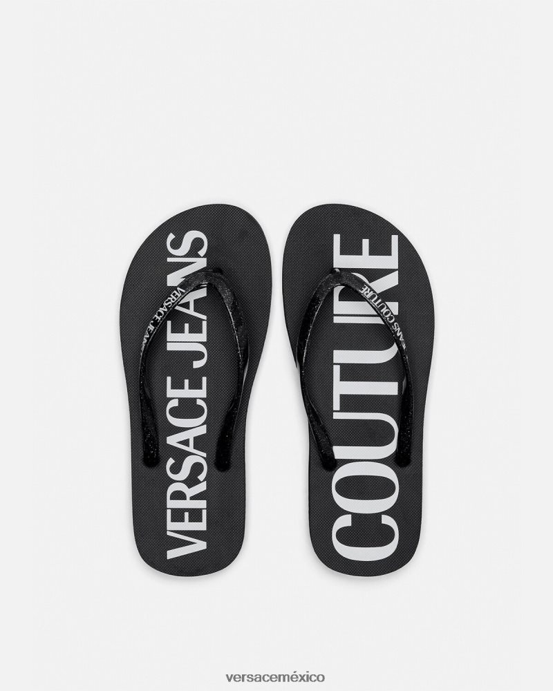Versace chanclas con logo negro y estampado zapato mujer 84626J2286