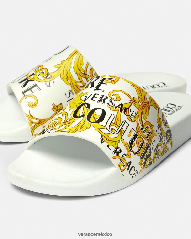 Versace chanclas Shelly de alta costura con logo oro y blanco zapato mujer 84626J2309