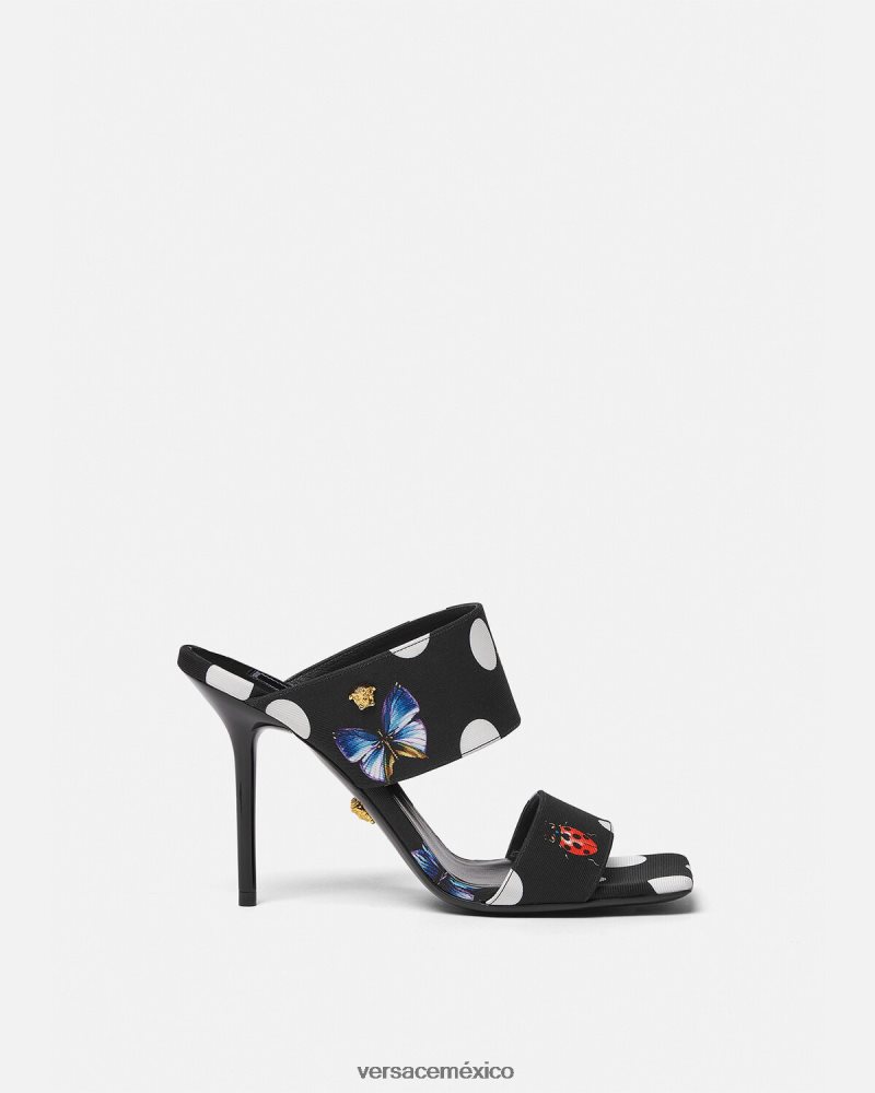 Versace chinelas de lona con tacón alto y mariposas imprimir zapato mujer 84626J431