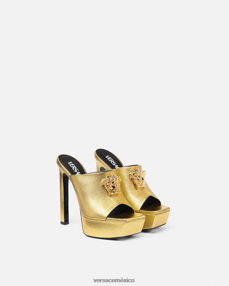 Versace mules con plataforma la medusa oro zapato mujer 84626J466
