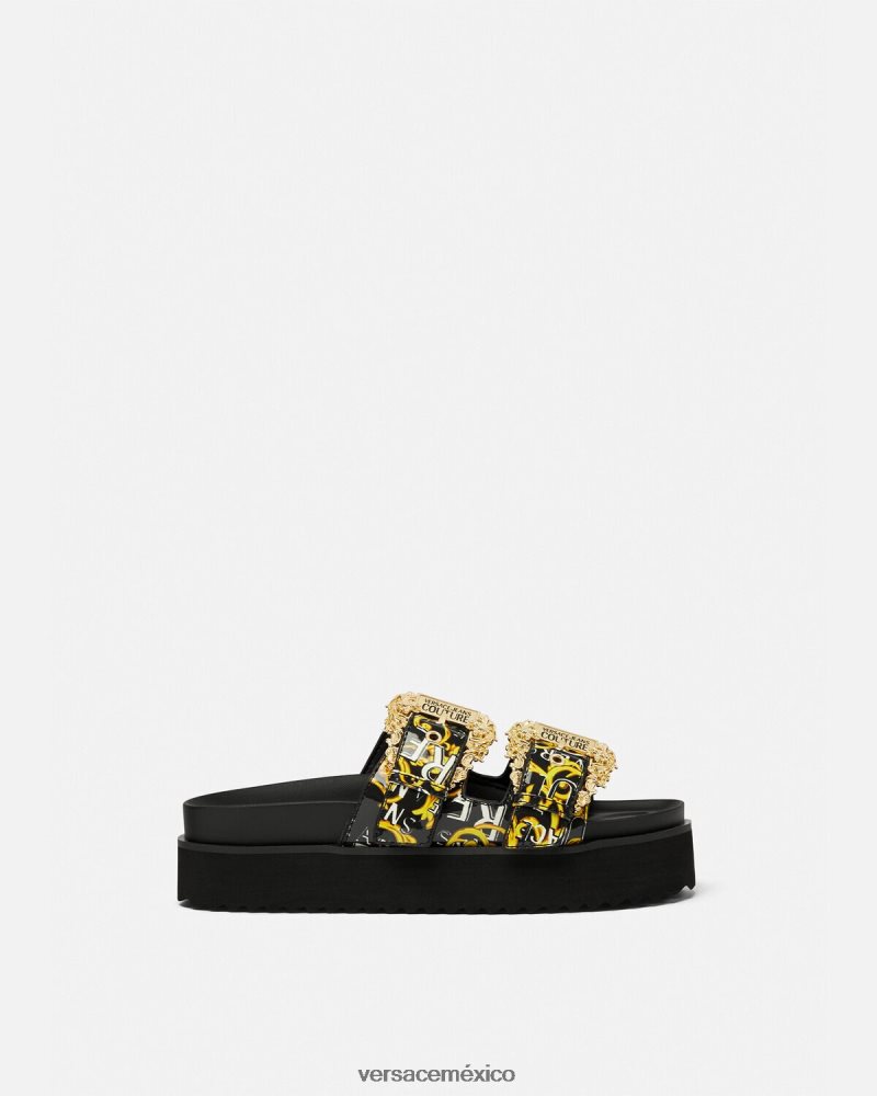 Versace sandalias Arizona de alta costura con logo oro negro zapato mujer 84626J2276