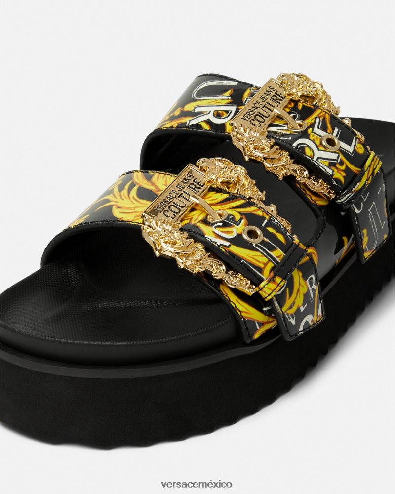 Versace sandalias Arizona de alta costura con logo oro negro zapato mujer 84626J2276