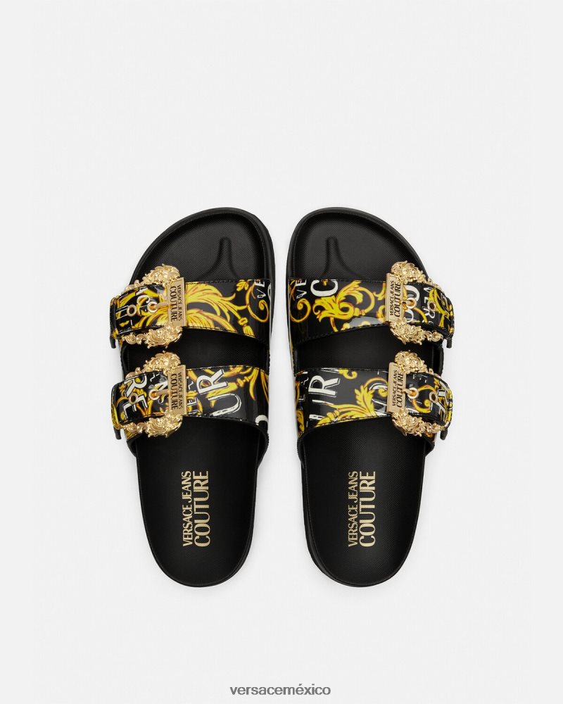 Versace sandalias Arizona de alta costura con logo oro negro zapato mujer 84626J2276