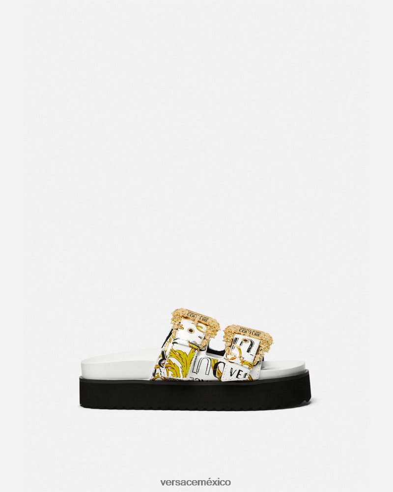 Versace sandalias Arizona de alta costura con logo oro y blanco zapato mujer 84626J2275