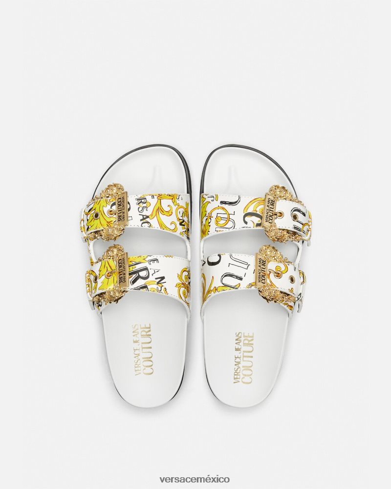 Versace sandalias Arizona de alta costura con logo oro y blanco zapato mujer 84626J2275