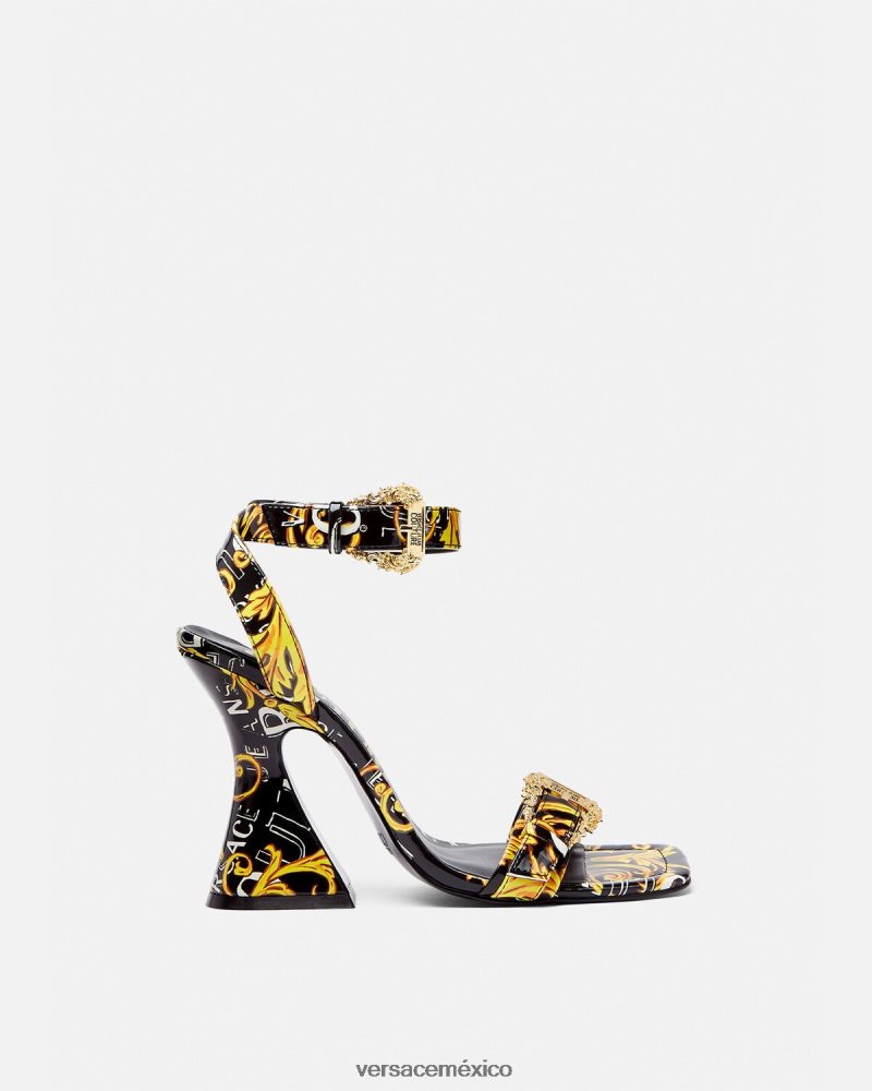 Versace sandalias Kirsten de alta costura con logo oro negro zapato mujer 84626J2292