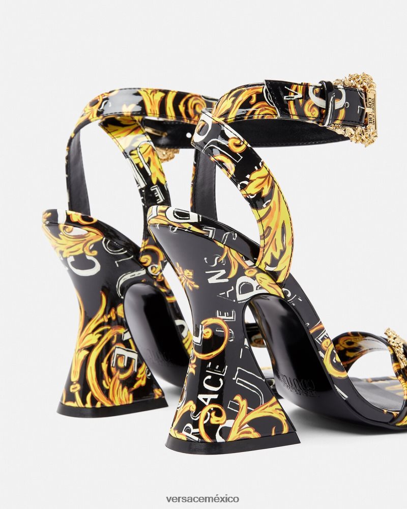 Versace sandalias Kirsten de alta costura con logo oro negro zapato mujer 84626J2292