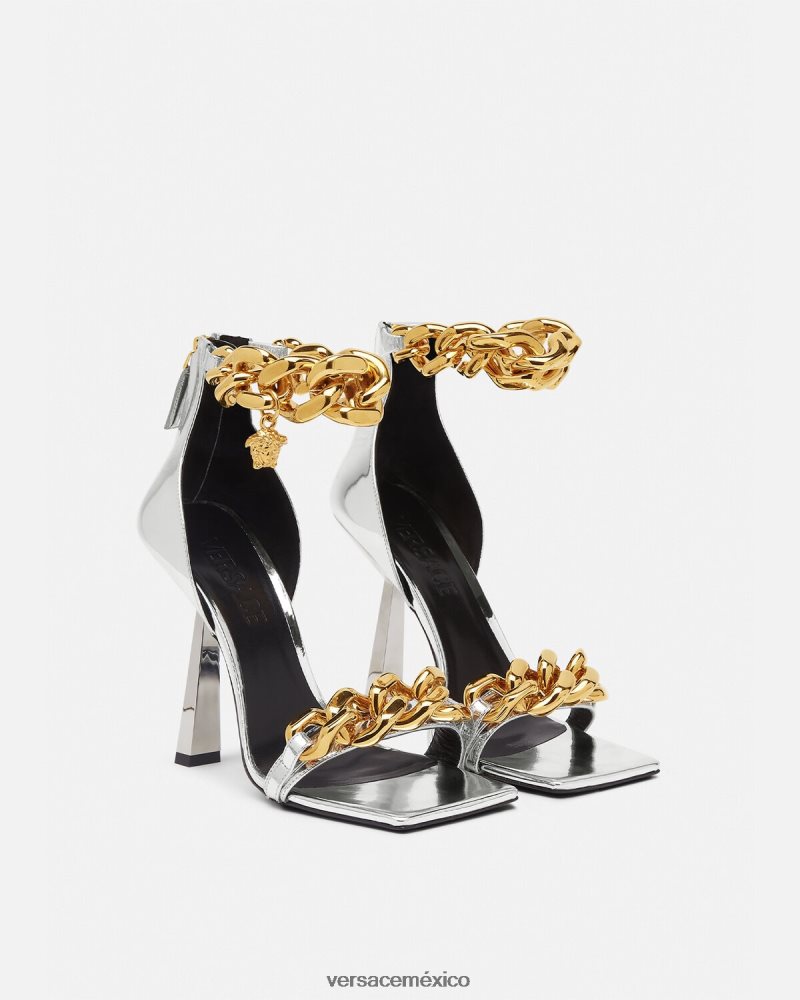 Versace sandalias con cadena metálica de Medusa plata zapato mujer 84626J464