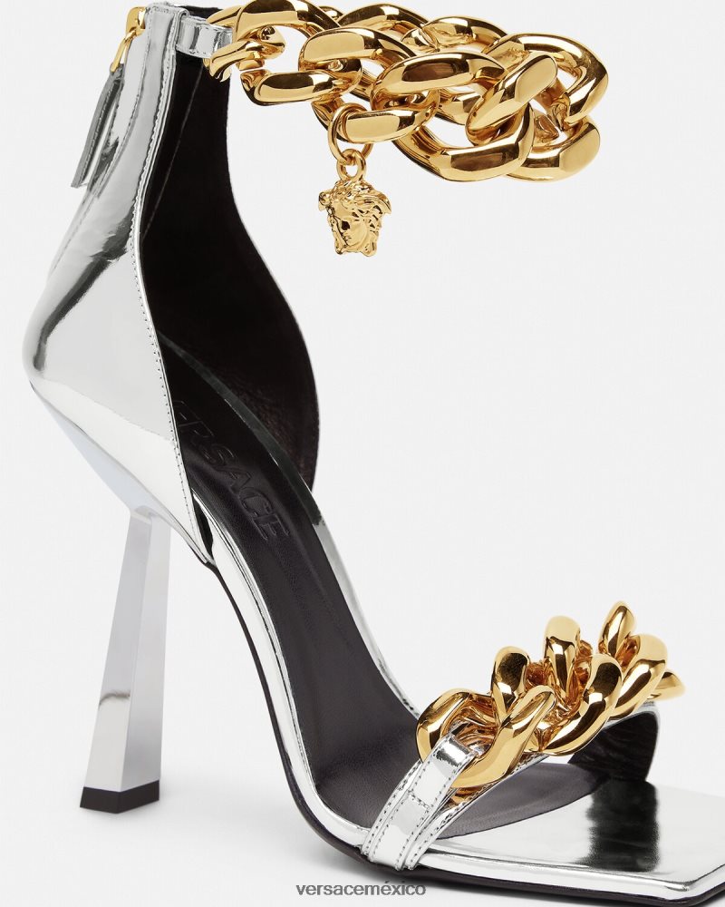 Versace sandalias con cadena metálica de Medusa plata zapato mujer 84626J464