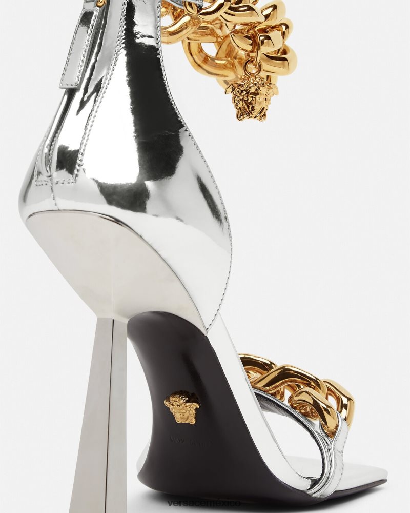 Versace sandalias con cadena metálica de Medusa plata zapato mujer 84626J464