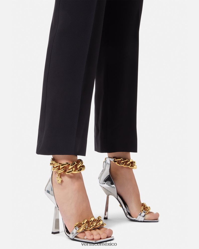 Versace sandalias con cadena metálica de Medusa plata zapato mujer 84626J464