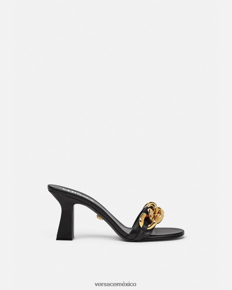 Versace sandalias con cadena y tacón medio negro zapato mujer 84626J461