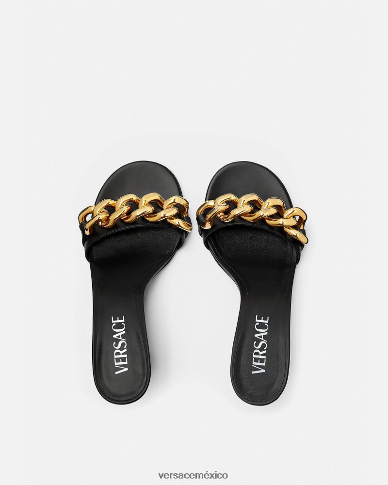 Versace sandalias con cadena y tacón medio negro zapato mujer 84626J461