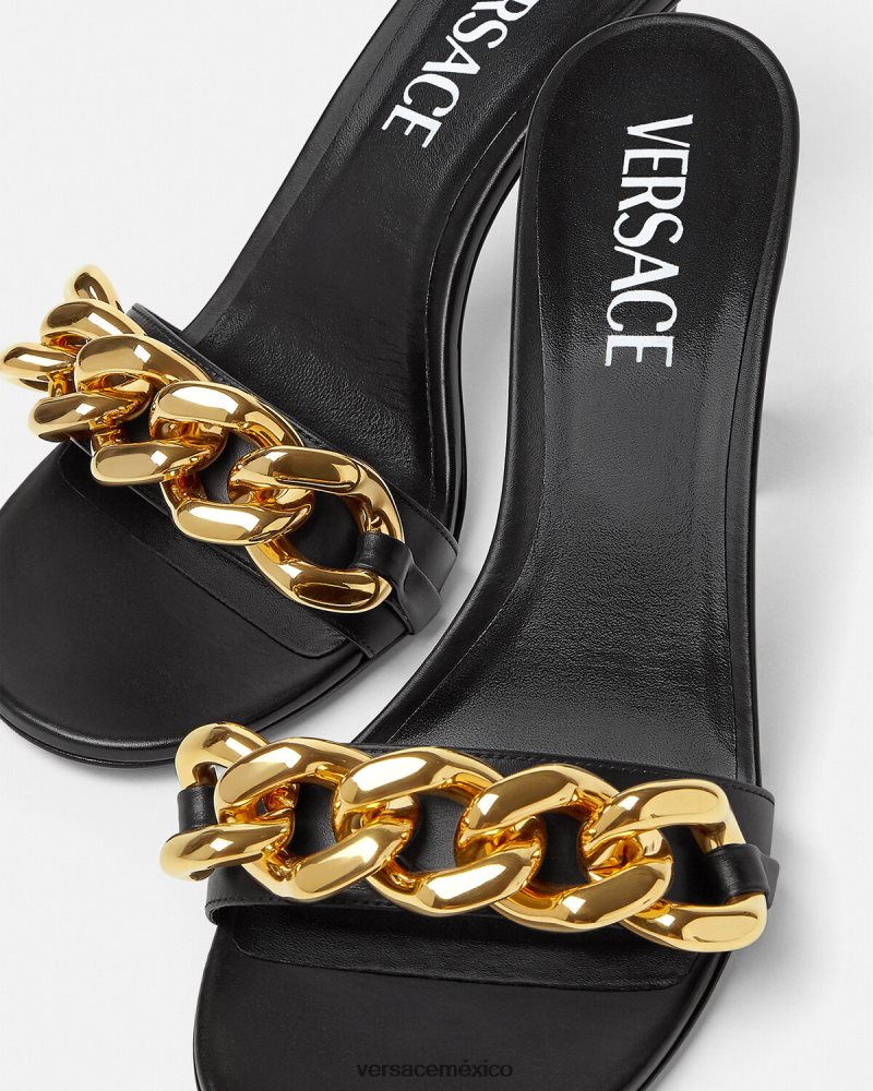 Versace sandalias con cadena y tacón medio negro zapato mujer 84626J461