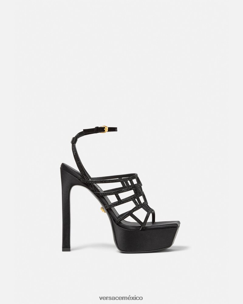 Versace sandalias con greca maze y cristales negro zapato mujer 84626J467