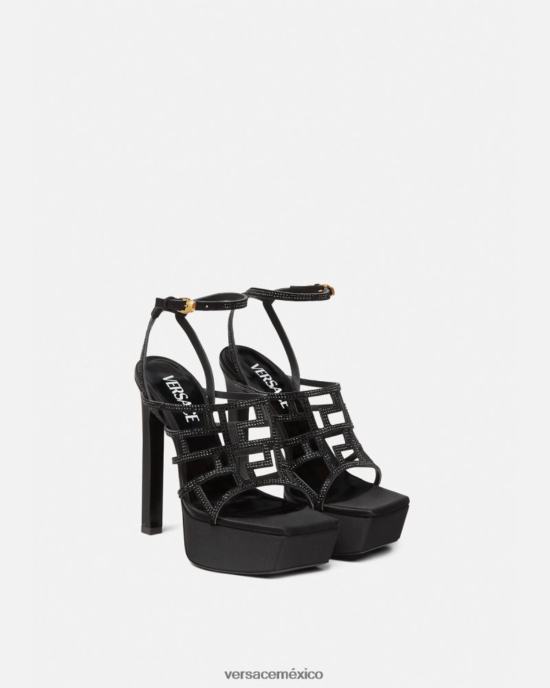 Versace sandalias con greca maze y cristales negro zapato mujer 84626J467