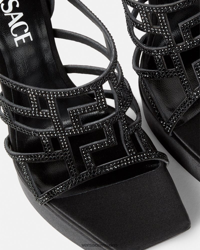 Versace sandalias con greca maze y cristales negro zapato mujer 84626J467