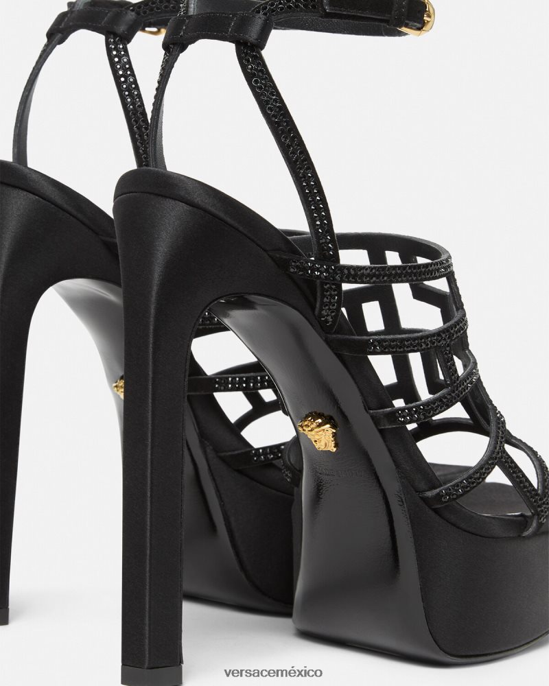 Versace sandalias con greca maze y cristales negro zapato mujer 84626J467