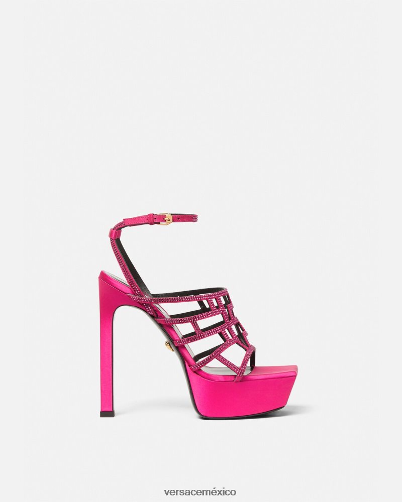 Versace sandalias con greca maze y cristales rosa zapato mujer 84626J468