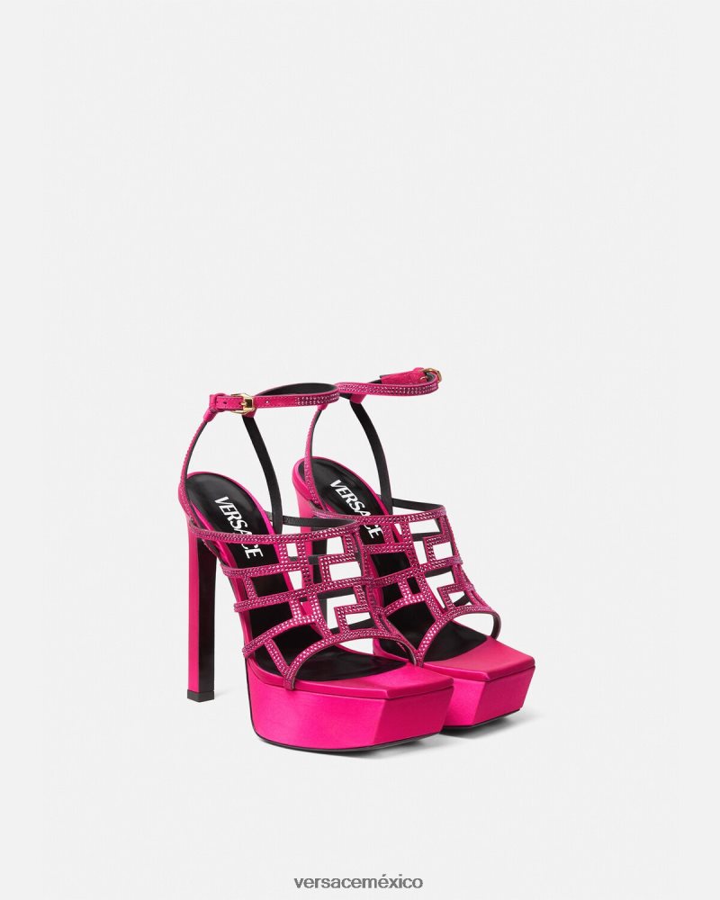 Versace sandalias con greca maze y cristales rosa zapato mujer 84626J468