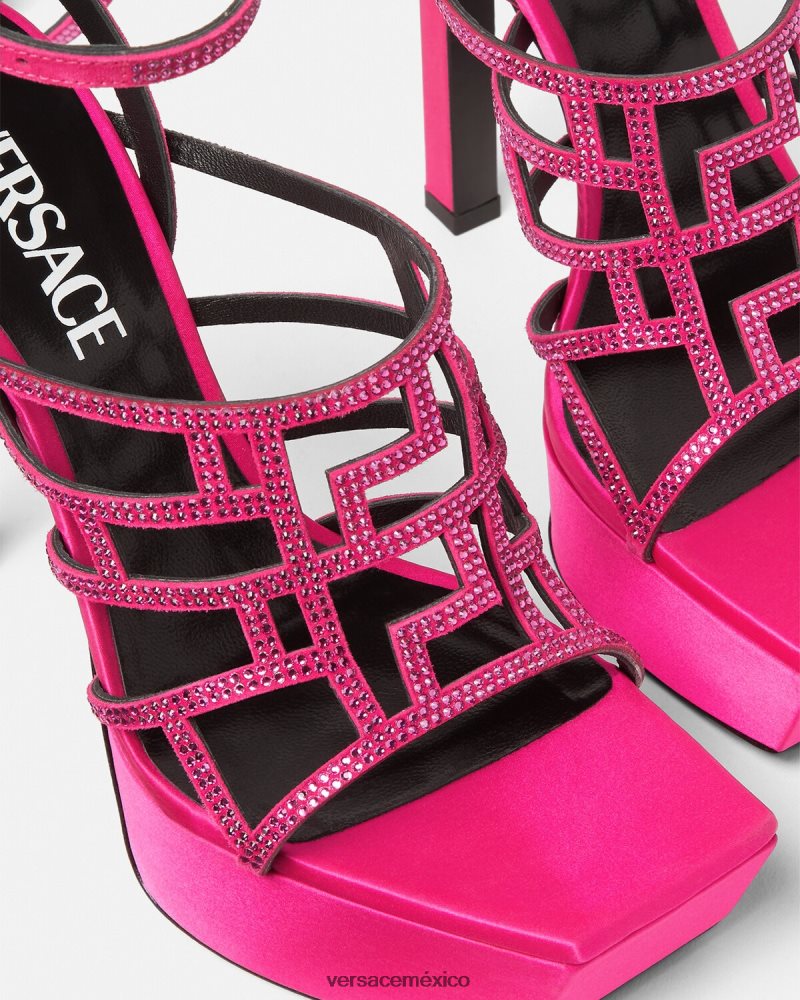 Versace sandalias con greca maze y cristales rosa zapato mujer 84626J468