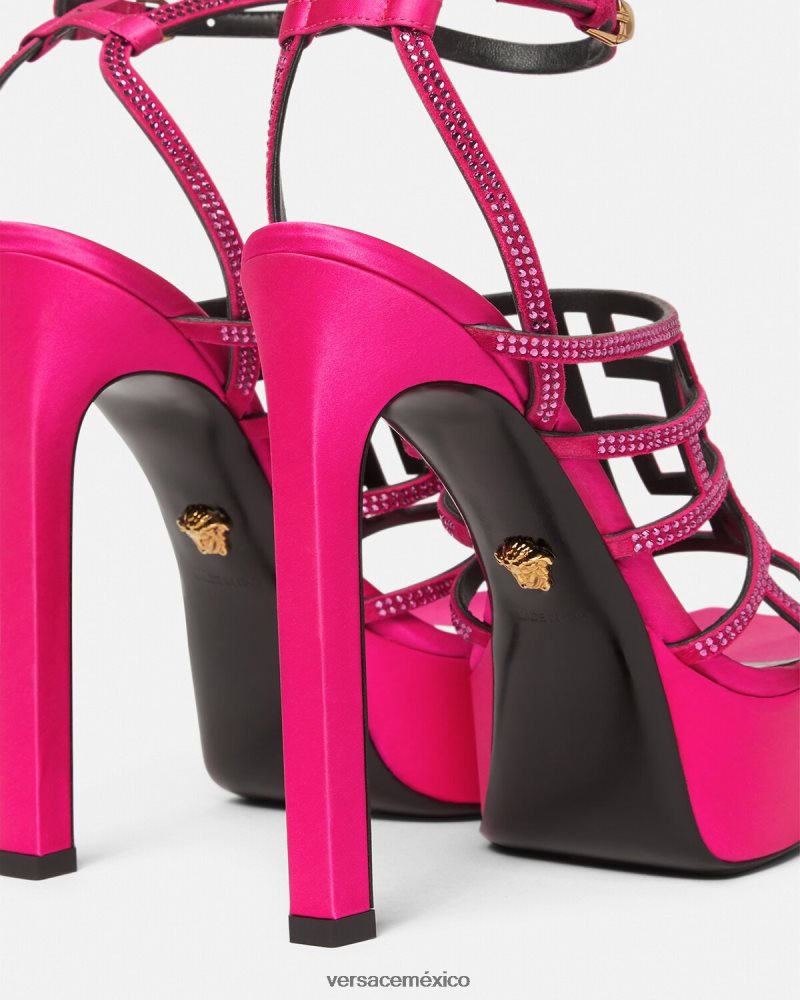 Versace sandalias con greca maze y cristales rosa zapato mujer 84626J468