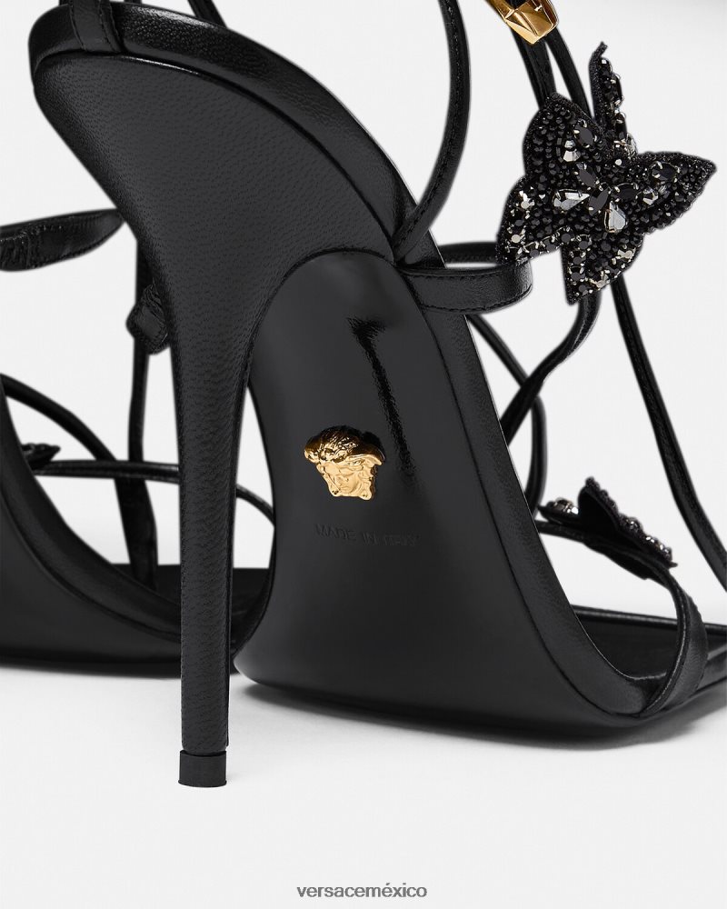 Versace sandalias con mariposas de cristal negro zapato mujer 84626J435
