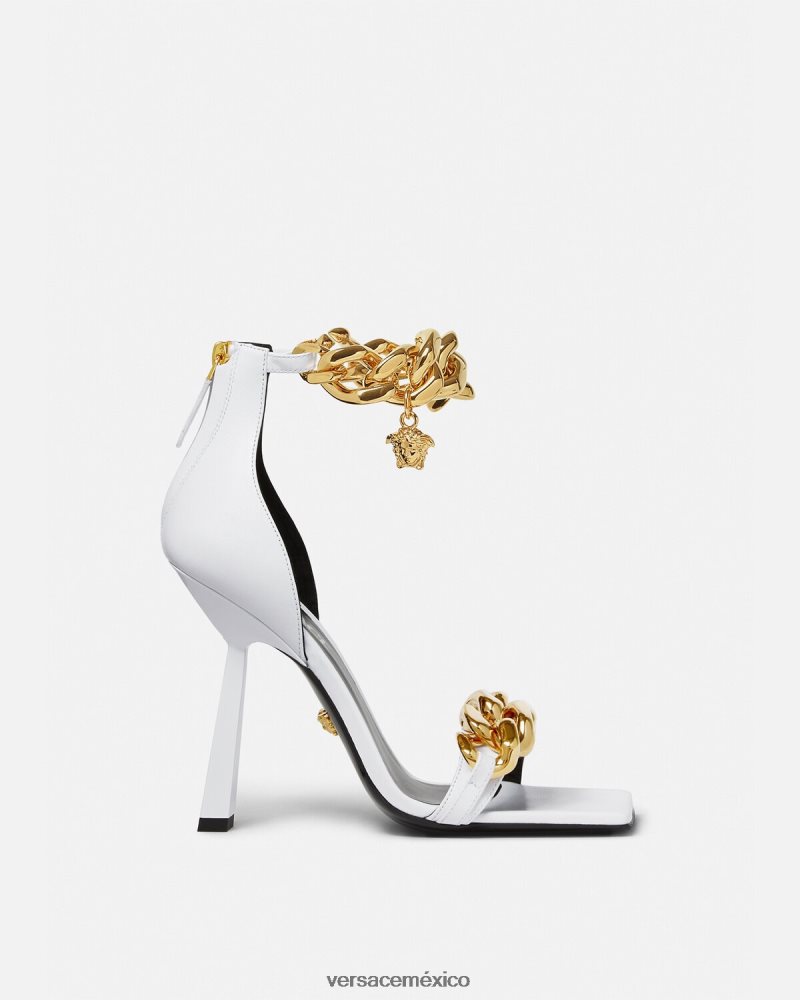 Versace sandalias con tacón alto y cadena de Medusa blanco zapato mujer 84626J446