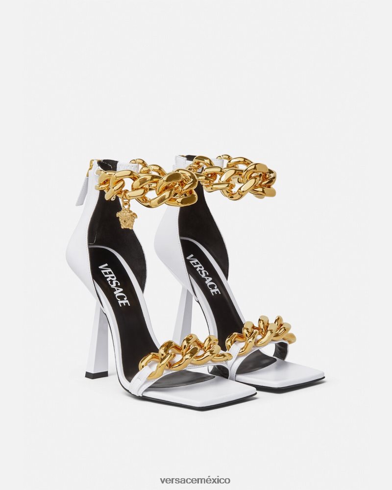 Versace sandalias con tacón alto y cadena de Medusa blanco zapato mujer 84626J446
