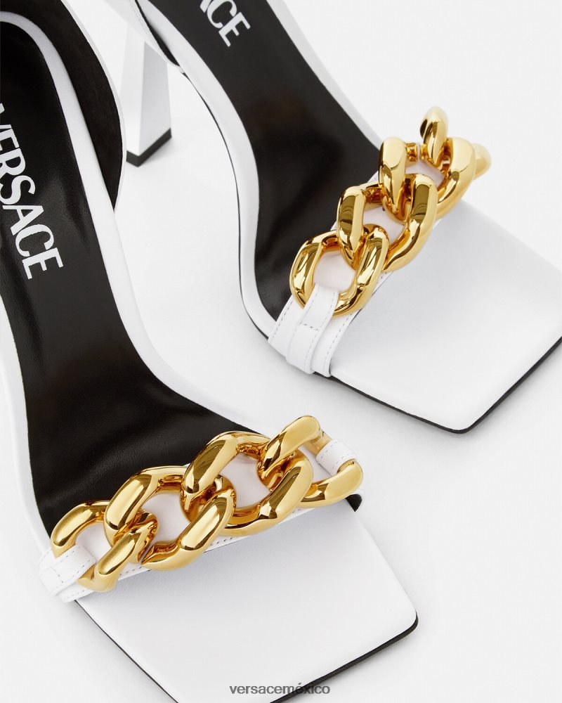 Versace sandalias con tacón alto y cadena de Medusa blanco zapato mujer 84626J446