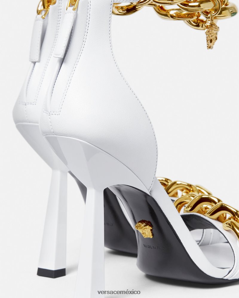 Versace sandalias con tacón alto y cadena de Medusa blanco zapato mujer 84626J446