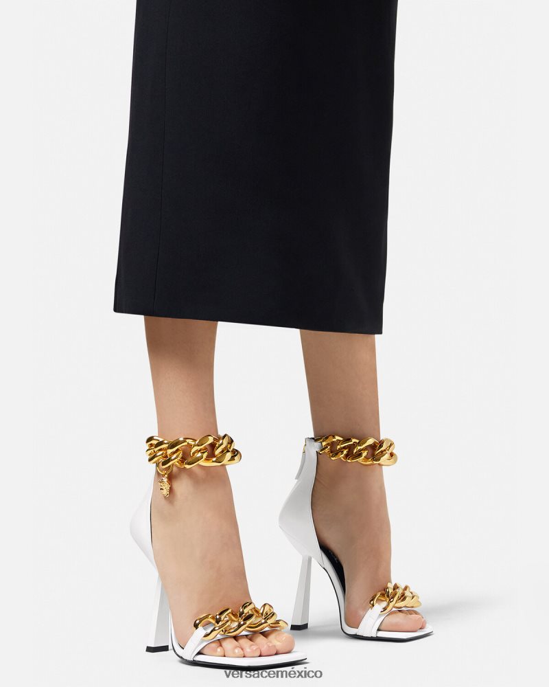 Versace sandalias con tacón alto y cadena de Medusa blanco zapato mujer 84626J446