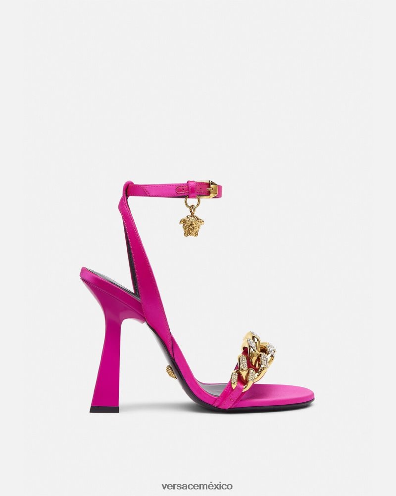 Versace sandalias con tacón alto y cadena de Medusa fucsia zapato mujer 84626J462