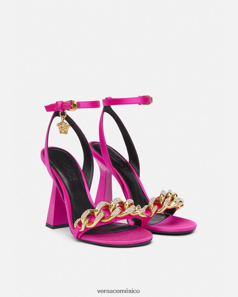 Versace sandalias con tacón alto y cadena de Medusa fucsia zapato mujer 84626J462