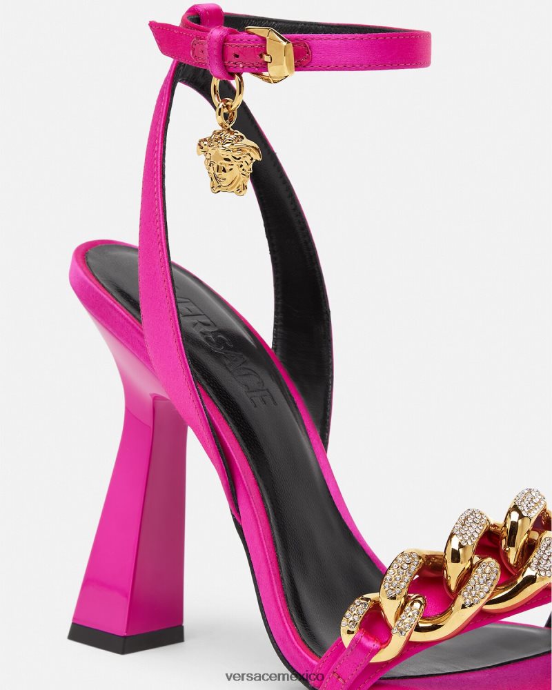 Versace sandalias con tacón alto y cadena de Medusa fucsia zapato mujer 84626J462