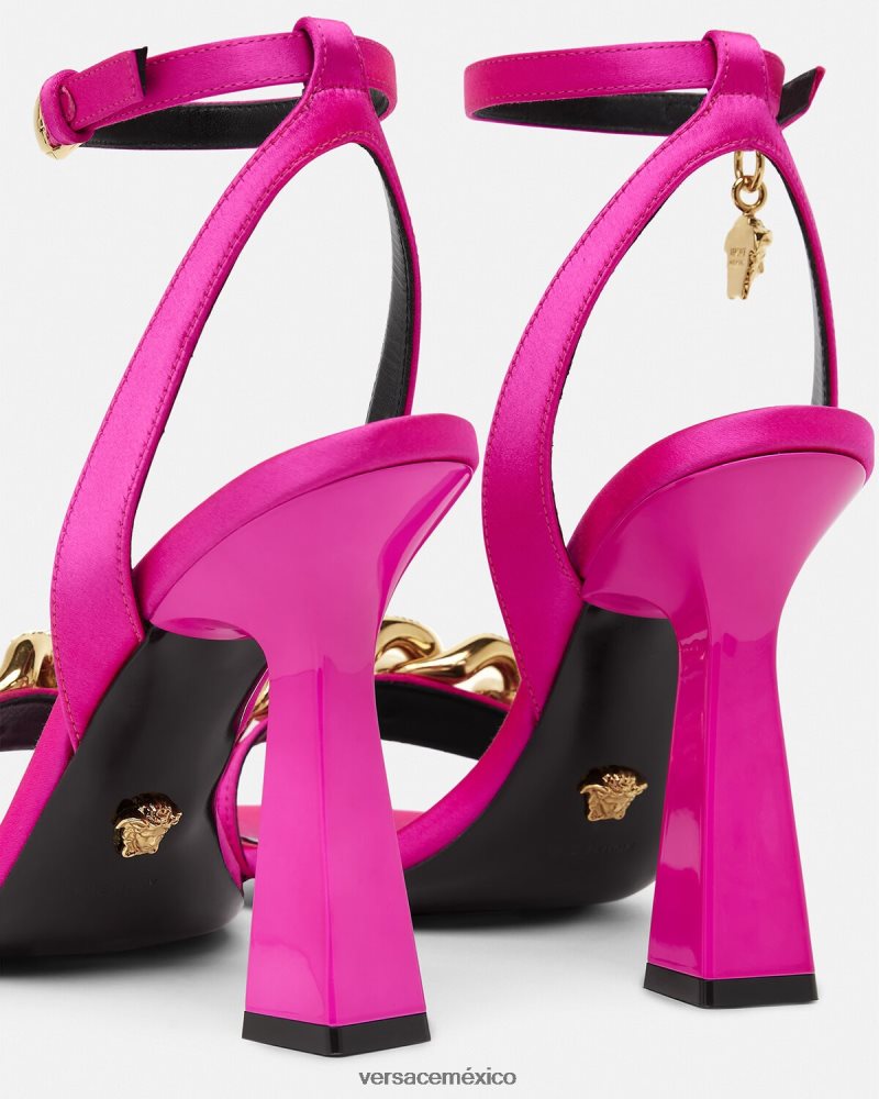 Versace sandalias con tacón alto y cadena de Medusa fucsia zapato mujer 84626J462