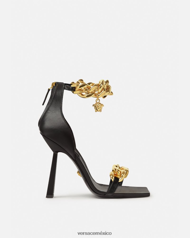 Versace sandalias con tacón alto y cadena de Medusa negro zapato mujer 84626J445