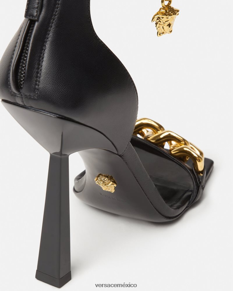 Versace sandalias con tacón alto y cadena de Medusa negro zapato mujer 84626J445