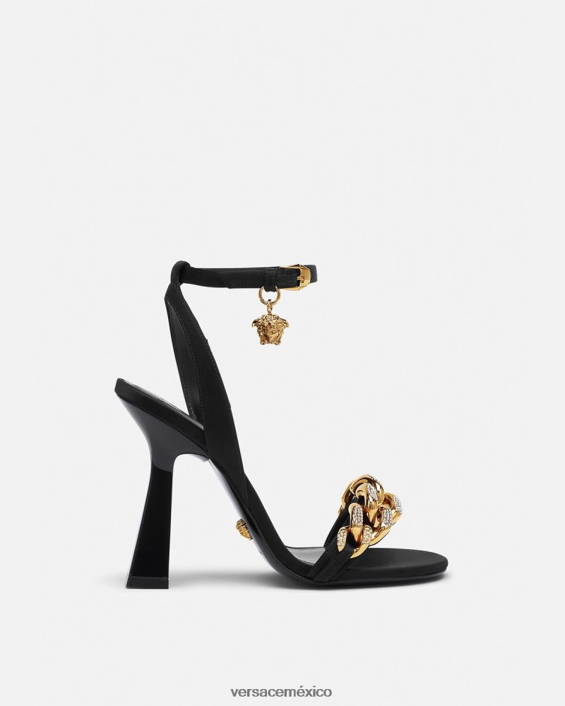Versace sandalias con tacón alto y cadena de Medusa negro zapato mujer 84626J463