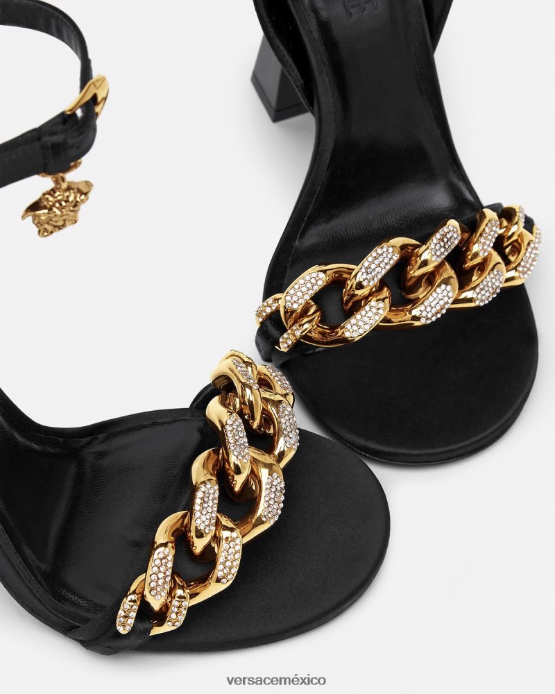 Versace sandalias con tacón alto y cadena de Medusa negro zapato mujer 84626J463