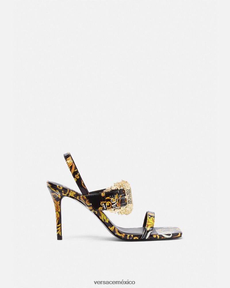 Versace sandalias con tira trasera emily de alta costura con logo oro negro zapato mujer 84626J2282