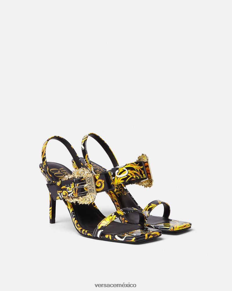 Versace sandalias con tira trasera emily de alta costura con logo oro negro zapato mujer 84626J2282